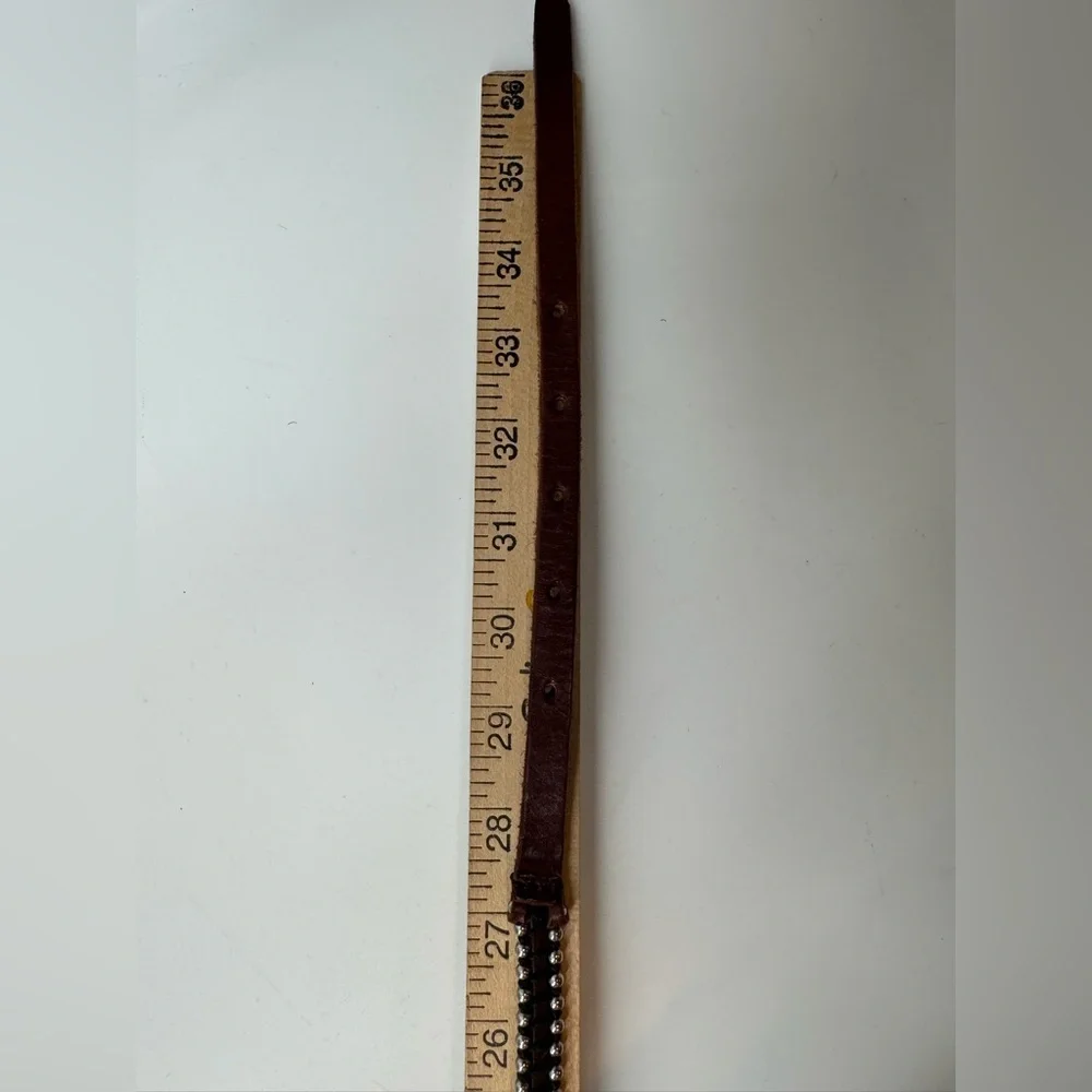 Vintage Leather Belt with Metal Bead Detail – Adjustable, Western Boho Style